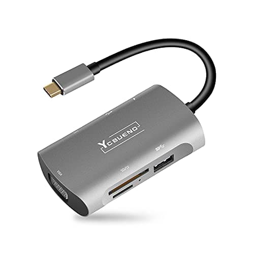 Image of YCBUENO 7-in-1 USB C Docking Station - Triple Display, 1080P VGA, 2 USB 3.0, Type-C Data Port, 4K HDMI, PD 100W Charging, SD/TF Card Reader, Compatible with Dell/HP/Lenovo, etc