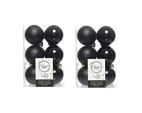 Image of 24 Black Christmas Baubles 6cm Shatterproof Tree Ornaments Shiny Matt Decorations