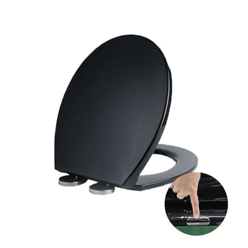 Image of Soft Close Toilet Seat with Quick Release for Easy Clean, Standard O Shape, Simple Top Fixing, Universal Fit, Black