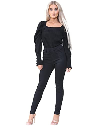 Image of 989Zé ENZO Womens High Rise Skinny Stretch Jeans Elasticated Waist Jeggings Denim Jean EZL419 Jeggings Black 10