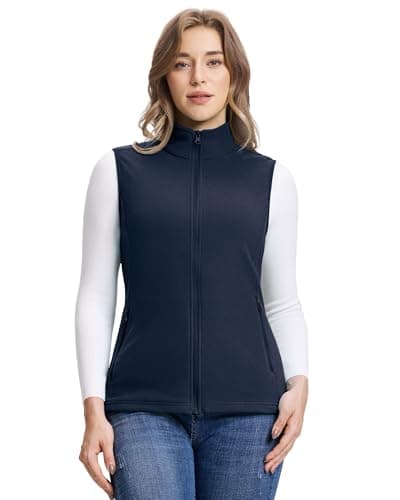 Image of Outdoor Ventures Women's Fleece Gilet Lightweight Outerwear Vest Ladies Micro Fleece Bodywarmer 160G with 4 Pockets for Hiking Camping Travelling, Dark Blue L