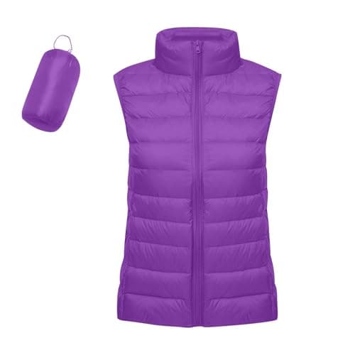 Image of Womens Puffer Gilet Lightweight Packable Quilted Vest Padded Outwear with Zip up Pockets Ladies Bodywarmer Windproof Sleeveless Jacket 50th Birthday Gifts for Women,Purple,M,u42k