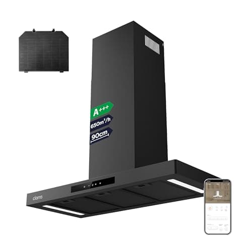 Image of Ciarra 90cm Cooker Hood CBCB9102P Smart App WIFI Touch Control 650m³/h Recirculating&Ducting Wall Mount Hood Kitchen Extractor Fan 4-Speed with Booster Function Dimmable LED Lights
