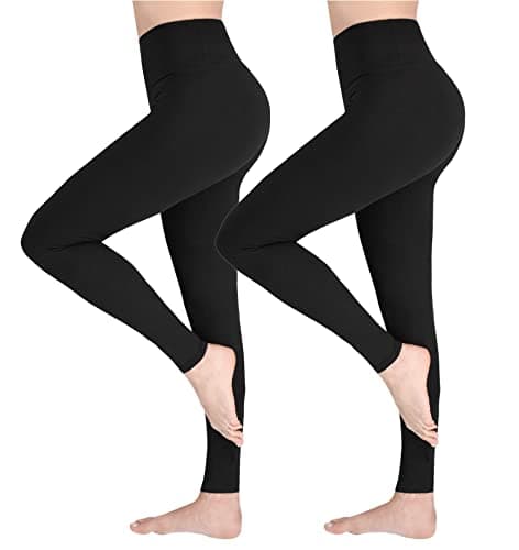 Image of SOFTSAIL Leggings for Women 2 Pack Set High Waist Tummy Control Slimming Opaque Buttery Soft Breathable Elastic Ladies Stretching Gym Workout Yoga Pants Black XL/2XL