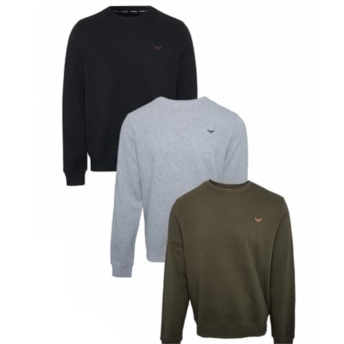 Image of Threadbare 'Citrus' Men's Sweater Crew Neck Fleece Sweatshirt Jumper Top (Pack of 3) Black, Grey Marl, Khaki, XL