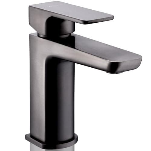Image of Methven WAI Basin Mixer Tap with Matching Press Top Waste Gunmetal Finish Contemporary Modern Square Design, WRAS Approved - WAIBGM
