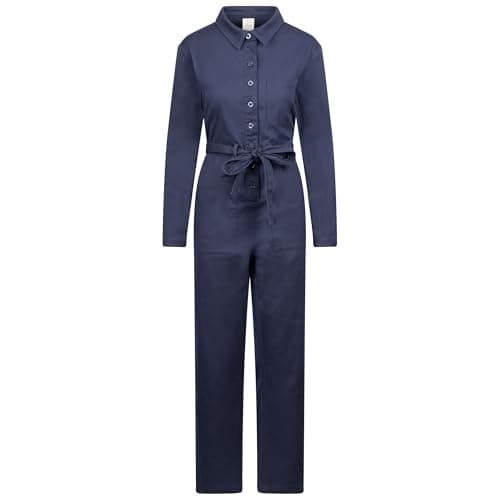 Image of Trespass Womens Jumpsuit Mira - All in One Suit, Full Length, Button Through Front, Fabric Tie Belt, 2 Side Pockets, Woven Tab, 98% Cotton, 2% Elastane