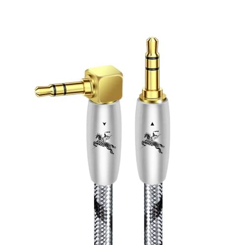Image of Impeto Aux Cable 90 Degree,3.5mm to 3.5mm Audio Cable Audiophile 3.5 aux Jack Cable Male to Male Nylon Braided Auxiliary Cord Hi-Fi Mini TRS for Car,Headphone,Speaker,iPod iPad,Sony,Echo Dot,Beats 3m