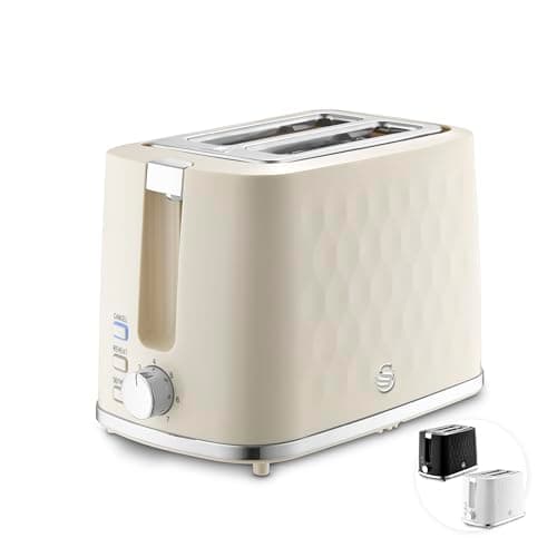 Image of Swan Hexton Variable Width 2 Slice Toaster, 7 Browning Levels, Cancel/Reheat/Defrost, Removable Crumb Tray, Cord Storage, 900W, Cream with Chrome Accents, ST19037CRM