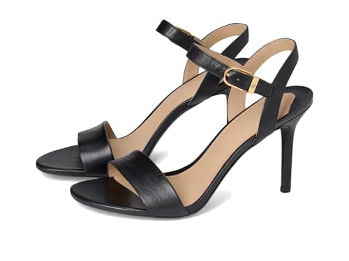 Image of LAUREN Ralph Lauren Women's Gwen Burnished Leather Sandal, Black, 5 UK