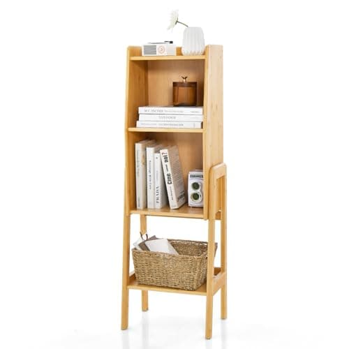 Image of COSTWAY 3/4-Tier Bamboo Bookshelf, Freestanding Storage Shelving Unit Bookcase Stand with Raised Edge Design, Narrow Display Rack Shelf for Living Room Bedroom Office (4-Tier: 37 x 27 x 113cm)