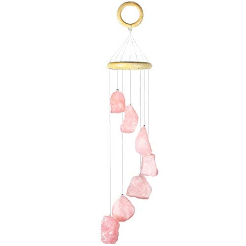 Image of Nupuyai Natural Rose Quartz Wind Chimes for Garden Home Decor, Crystal Stone Hanging Ornament Wind Bell for Outdoor Indoor 53cm