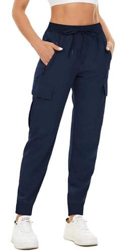 Image of SMENG Womens Trousers Quick Dry Treggings Jog Pants Women Zip Off Working Womens Elasticated Waist Trousers Perfectly Loungewear Ladies Tailored Trousers Women Navy Size XXL