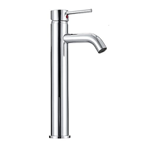 Image of Hapilife Basin Taps Tall Single Lever Chrome Bathroom Sink Basin Mixer Tap High Rise Countertop Tap, Mono Stainless Steel Round Sink Faucet with Hot and Cold Hoses