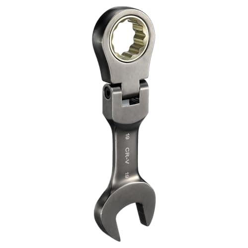Image of sourcing map Flex Head Stubby Ratcheting Combination Wrench 19mm Metric 72-Teeth CR-V Steel Nickel Plated Flex-Head Ratchet Wrench for Fasteners Nut Bolt