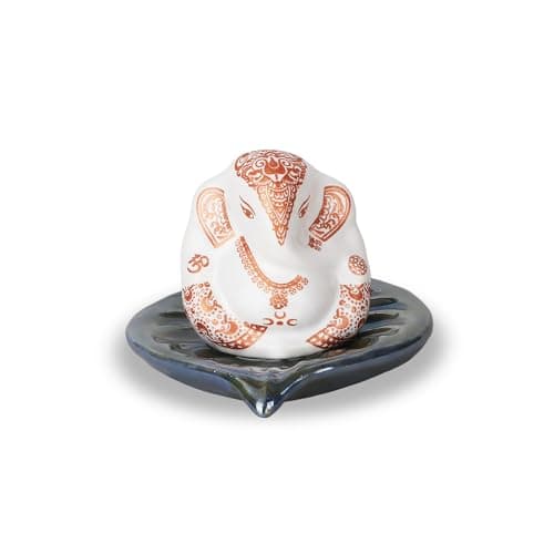 Image of 4OUR FAITH Hand painted Marble DUST FINISH Leaf Ganesh Idol | Hindu Elephant God Idol | Idol for Car dashboard, Office and Home Decor | 4 cms | Gifting Purpose (Lord Ganesha Statue) – Pack of 1