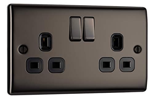 Image of BG Electrical Double Switched Power Plug Wall Socket, Nexus Metal, Black Nickel, 13A, NBN22B