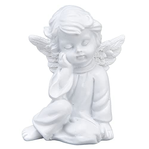Image of Resin Cherub Angel Figurine, White Cute Sleeping Angel with Wings, Small Cherub Decorative Garden Ornament for Home, Living Room, Tabletop Display(Left)