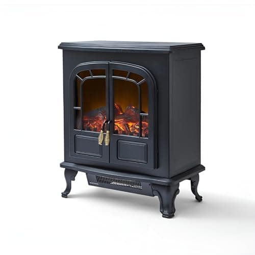 Image of Warmlite Wingham Log Effect Stove Fire With Realistic LED Flame Effect, Adjustable Thermostat, 2000W, Black, WL46019