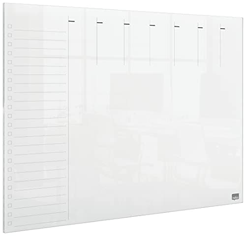 Image of Nobo Transparent Acrylic Mini Whiteboard Weekly Planner, A3, Desktop/Wall Mounted, Dry Erase, Frameless, 297 x 420 mm, Includes Marker Pen And Mounting Pads, Clear, 1915615