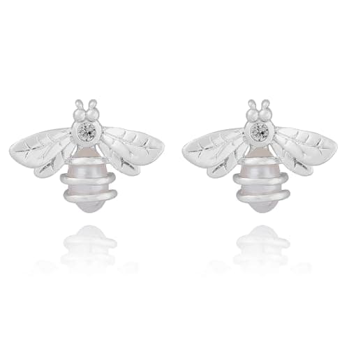 Image of Equilibrium Honey Bee Pearl Silver Plated Stud Earrings