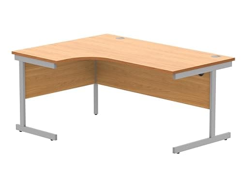 Image of Office Hippo Essentials Left Corner Desks, Home Writing Computer Desk Office Desk For Work Place Or Home, Home Office Radial Desk With Cable Port Management, Silver Frame, Norwegian Beech, 160 x120cm