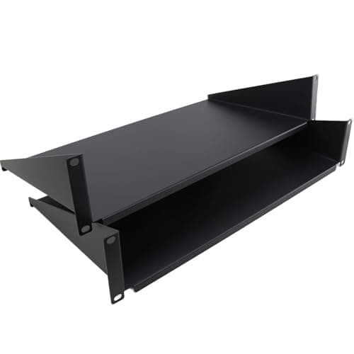 Image of kenable Fixed Cantilever Shelf 2U 250mm Deep Black 19 inch Data Cabinet Rack Mount for Router CCTV Recorder Network Equipment Twin Pack