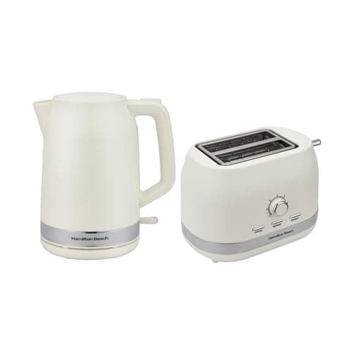 Image of Hamilton Beach Kettle and Toaster Set, Ella, 1.7L Kettle, 2 Slice Toaster, Boil Dry Protection, Removable Filter, 7 Browning Levels, Removable Crumb Tray, Latte - HBELLAMC