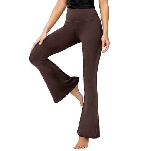 Image of viiotu Flared Leggings Women, High Waisted Yoga Pants for Women, Flared Trousers Bootleg Boot Cut Pants (UK, Alpha, M, Regular, Regular, Brown)