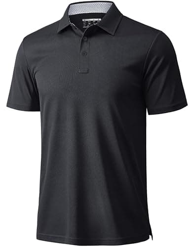 Image of MAGCOMSEN Men's Polo Quick Dry Lightweight Short Sleeve Golf Tops Breathable Casual Sport T-Shirt Black,L