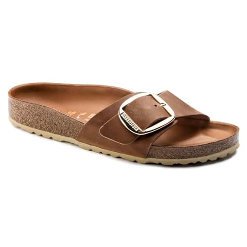 Image of Birkenstock Women's Madrid Big Buckle Sandals, Cognac Oiled Leather, 39 Narrow