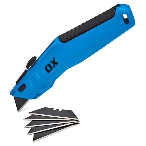 Image of OX Pro Retractable Utility Knife Including 5 SK5 Double Sided Blades with Storage, Heavy-Duty Metal Body, Ergonomic Handle, Quick-Release Blade Change, OX-P225901