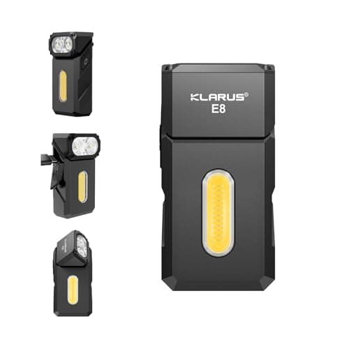 Image of klarus E8 EDC Rechargeable Flashlight, 1000 Lumen Bright Triple-Light System, 180°Swivel Head, All-Metal Compact Design with Magnet & Pocket Clip, IPX6 Waterproof Work Light (Black)