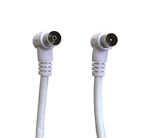 Image of electrosmart White Male Coax Plug to Female Coax Socket TV Aerial Extension Cable with 90 Degree Right Angled Connectors - Length: 1.5m