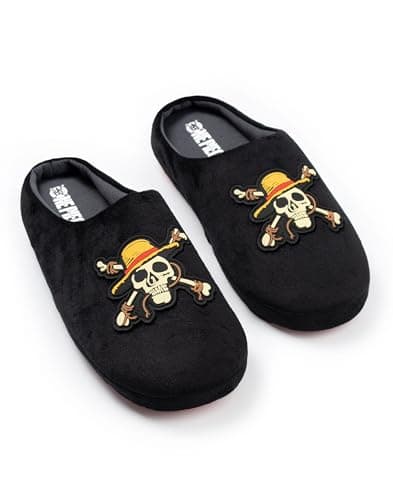 Image of One Piece Black Logo Mule Slippers | Men's Indoor Footwear | Cartoon Character Design | Comfortable Loungewear | Easy Pull-On Style | Perfect for Relaxing at Home Merch - 11-12 UK