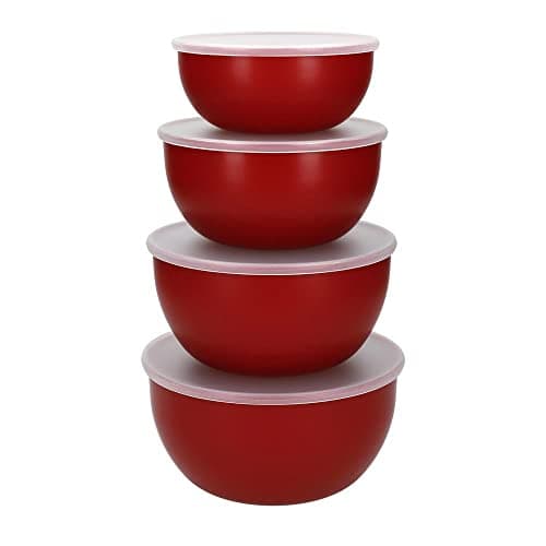 Image of KitchenAid Bowl Set With Lids, Set Of 4 Bowls, Plastic, 15.6 x 8.8 x 8.2 Centimeters, Red, KQG176OSERE