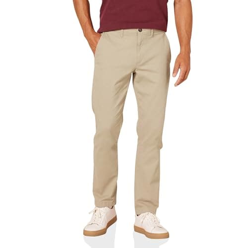 Image of Amazon Essentials Men's Slim-Fit All-Day Stretch Casual Chino Trouser, Khaki Brown, 32W / 30L