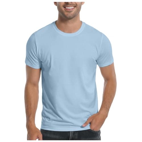 Image of Mens T-Shirt Men's T Shirt Soft White Men's Crew Neck Casual Basic T Shirt for Men (Sky Blue, S)