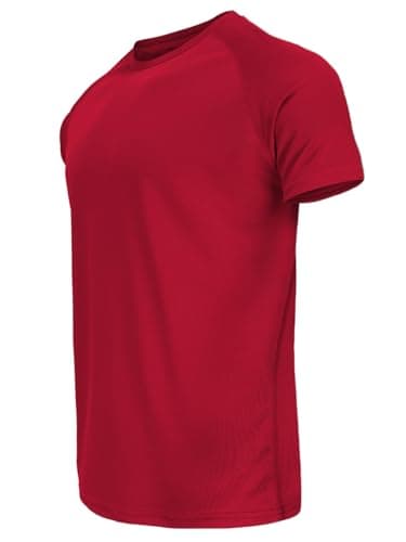 Image of Quick Dry Athletic T-Shirts for Men,Athletic Short Sleeve Moisture Wicking Tee for Running,Training Red L