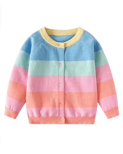 Image of DHASIUE Kid Girls Cardigan Rainbow Stripe Button Down Toddler Knitwear Fall Winter Long Sleeve Cardigans 3 Years
