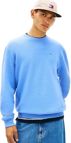 Image of Tommy Jeans Men's TJM Reg S Flag Crew Ext Dm0Dm20741 Pullover Sweatshirt, Blue (Light Horizon Blue), M