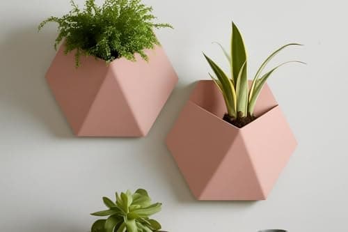 Image of Wall-Mounted Geometric Plant Pot – Modern Indoor/Outdoor Planter (1, Matt Pink)