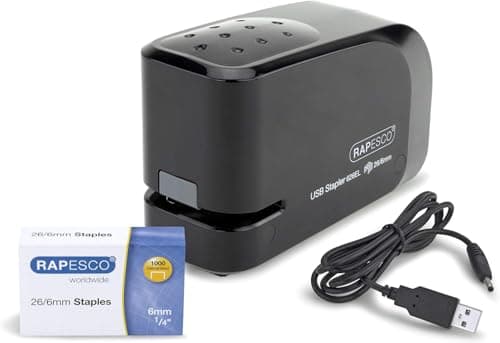 Image of Rapesco 1454 626EL Automatic USB/Battery Stapler with 1000 26/6mm Staples, 15 Sheet Capacity, Black