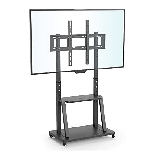 Image of unho Heavy Duty Mobile TV Stand on Wheels for 32-100 Inch Flat TVs up to 80kg, Height Adjustable Floor TV Trolley with 2 Media Shelves, Max VESA 800x600mm, for Office Home