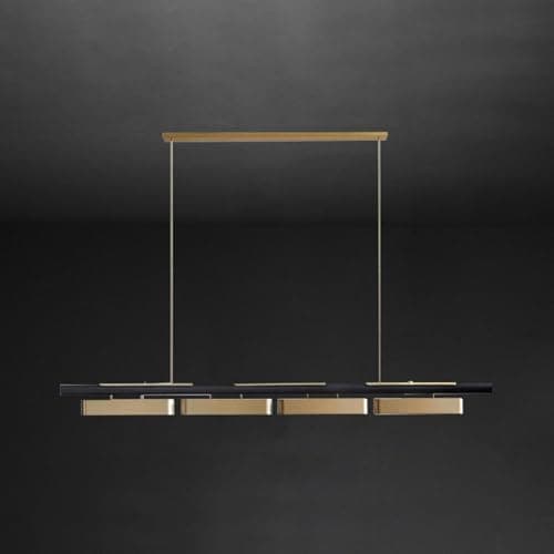 Image of KXEcoLife Modern Black Linear Island Chandelier Dimmable LED Pendant Light Fixture with Adjustable Height 3 Color Settings Ceiling Hanging Lighting for Dining Room & Kitchen (4 Lights Brushe