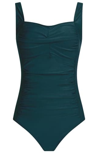 Image of Aidotop Womens One Piece Swimsuit Tummy Control Swimwear with Retro Ruched Monokini Bathing Suits（118Dark Green,L）