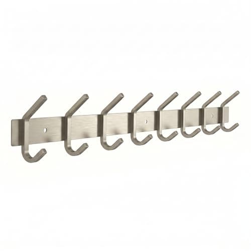 Image of SAYONEYES Coat Rack Wall Mount – Brushed Nickel 24 Inch Stainless Steel Hook Rail with 8 Heavy Duty Double Coat Hooks – Wall Mounted Coat Hanger for Entryway, Bathroom, Bedroom, Towel, Hat Organizer