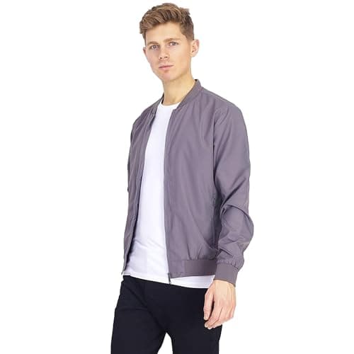 Image of BRAVE SOUL Mens Bomber Jacket Smart Casual Full Zip Up Long Sleeve 100% Polyester Outdoor Jacket for Men, Grey Colour, Size- L