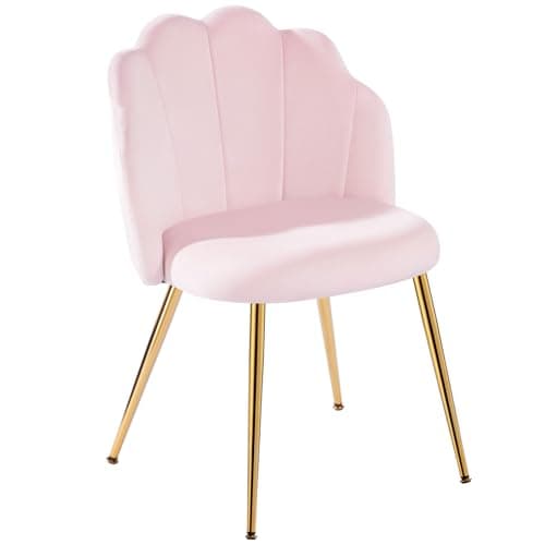 Image of Eufurnibi Dressing Table Chair with Back & Gold Legs, Shell Chair for Bedroom, Living Room & Dining Room, Easy Assembly, Pink