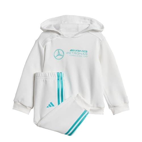 Image of adidas Unisex Baby MERCEDES - AMG PETRONAS FORMULA ONE TEAM DNA BABY JOGGER LONG SLEEVE, white/semi mint rush, 3-6 Months